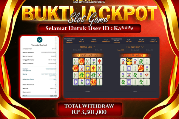 Jackpot Slot Mahjong Ways – 05 Agustus 2025 : Rp 3,501,000 Langsung Cair!