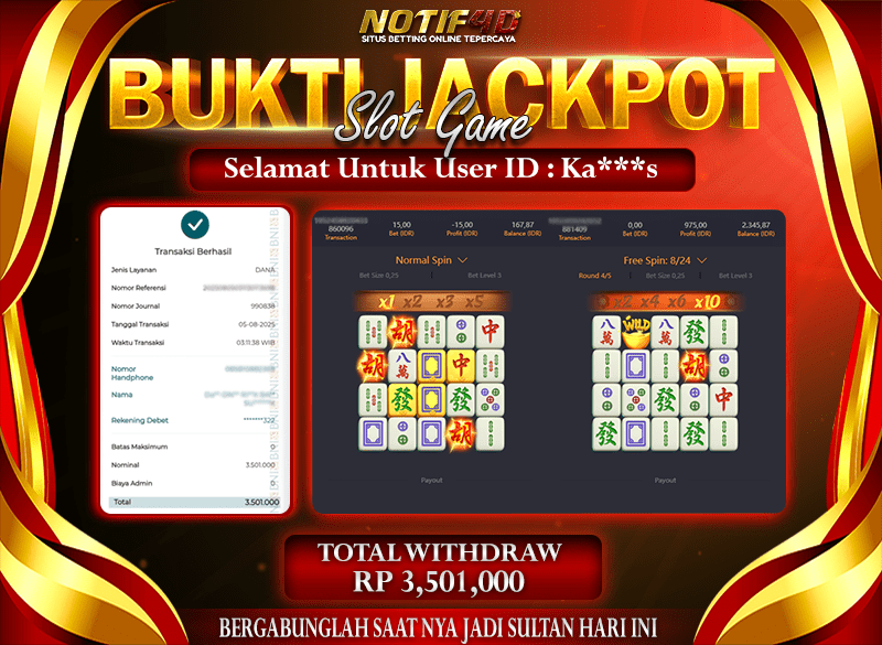 Jackpot Slot Mahjong Ways – 05 Agustus 2025 : Rp 3,501,000 Langsung Cair!