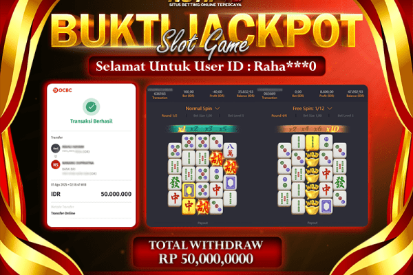 Jackpot Mahjong Ways 2 – 01 Agustus 2025 : Rp 50,000,000 Langsung Cair!