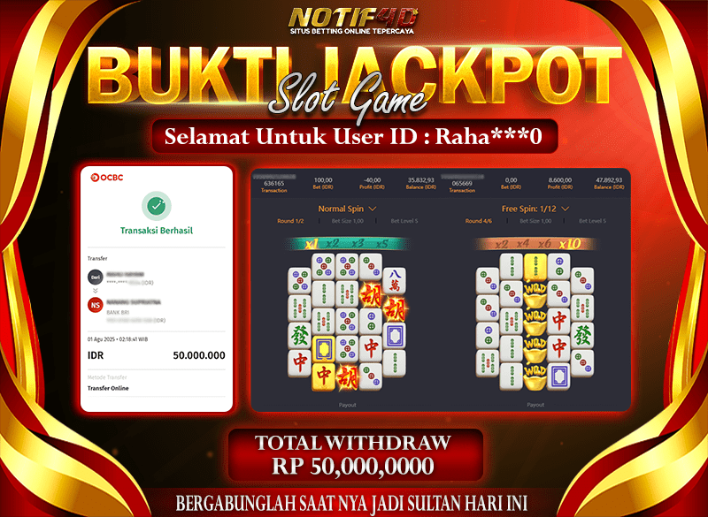Jackpot Mahjong Ways 2 – 01 Agustus 2025 : Rp 50,000,000 Langsung Cair!