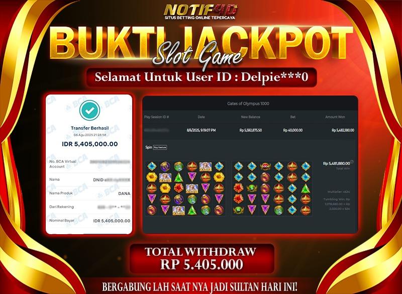 Jackpot Slot Gates Of Olympus 1000 – 06 Agustus 2025 : Rp 5,405,0000 Langsung Cair!