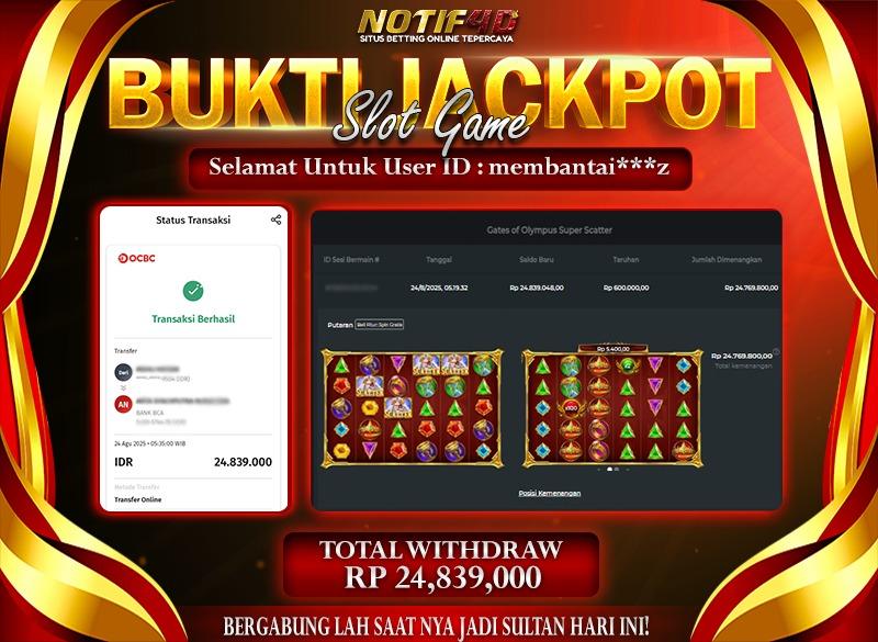 Jackpot Gates of Olympus Super Scatter NOTIF4D – 24 Agustus : Rp 24,839,000 Langsung Cair!
