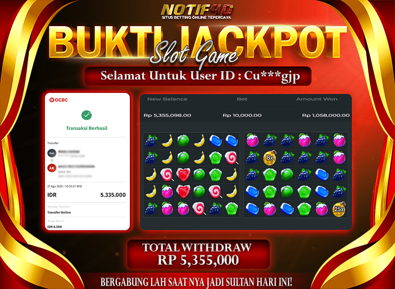 Jackpot Sweet Bonanza Xmas NOTIF4D – 27 Agustus : Rp 5,355,000 Langsung Cair!