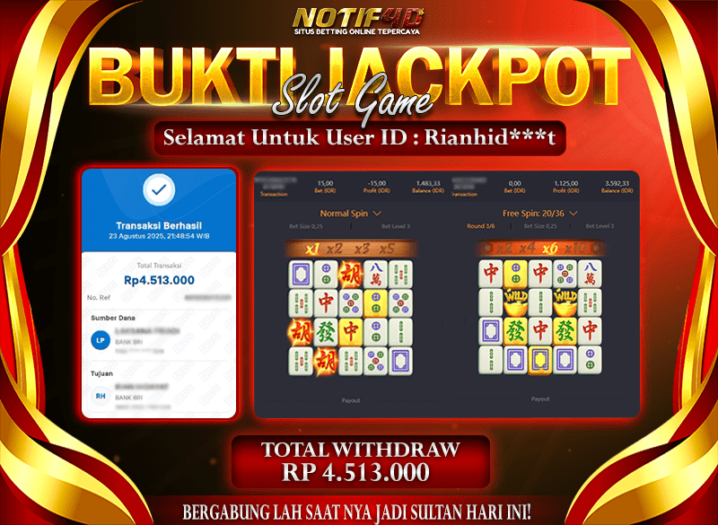 Jackpot Mahjong Ways NOTIF4D – 23 Agustus : Rp 4,513,000 Langsung Cair!