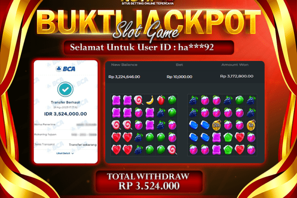 Jackpot Sweet Bonanza Xmas NOTIF4D – 26 Agustus : Rp 3,524,000 Langsung Cair!
