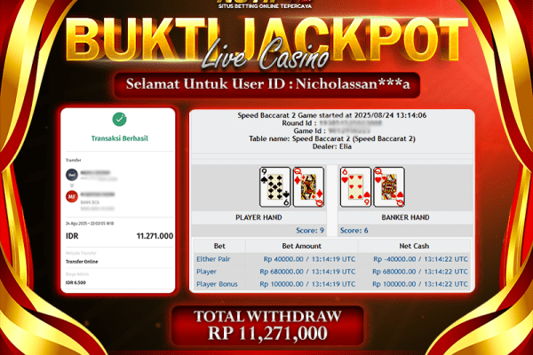 Jackpot Live Casino – Speed Baccarat 2 NOTIF4D – 24 Agustus: Rp 11,271,000 Langsung Cair! Jackpot Live Casino – Speed Baccarat 2 NOTIF4D – 24 Agustus: Rp 11,271,000 Langsung Cair!