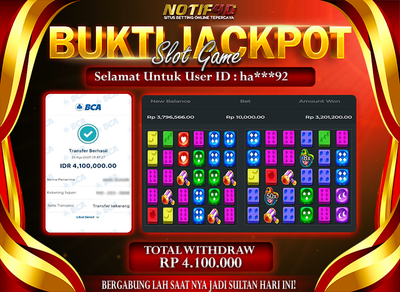 Jackpot Sweet Bonanza Dice NOTIF4D – 26 Agustus : Rp 4,100,000 Langsung Cair!