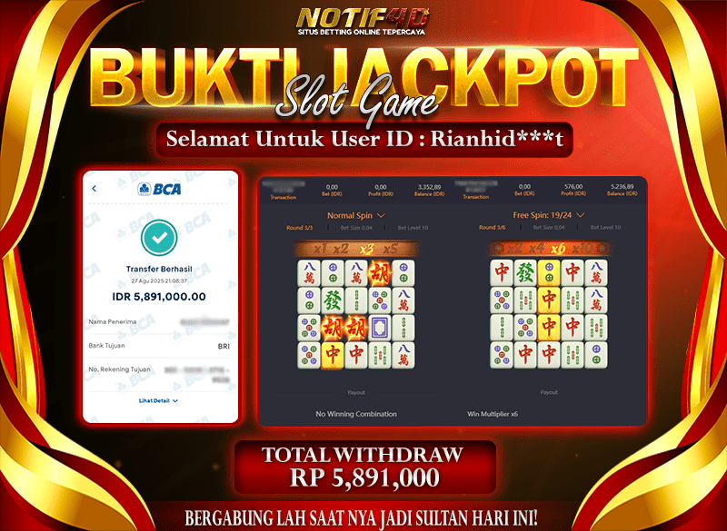 Jackpot Mahjong-Ways NOTIF4D – 27 Agustus : Rp 5,891,000 Langsung Cair!