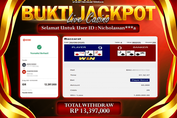 Jackpot LIVE-Baccarat Classic NOTIF4D – 26 Agustus: Rp 13,397,000 Langsung Cair!