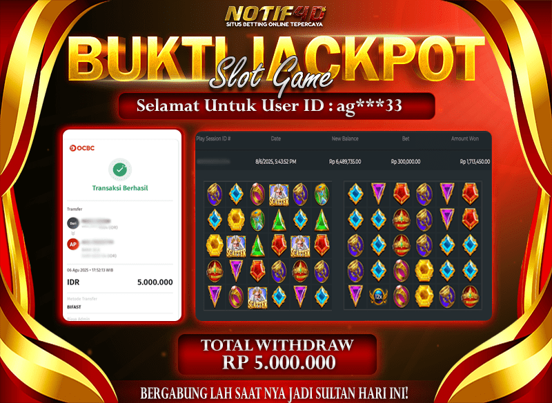 Jackpot Gates of Olympus NOTIF4D – 06 Agustus : Rp 5,000,000 Langsung Cair!