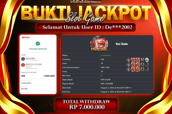 JackpotKoi Gate NOTIF4D – 02 Agustus : Rp 7,000,000 Langsung Cair!