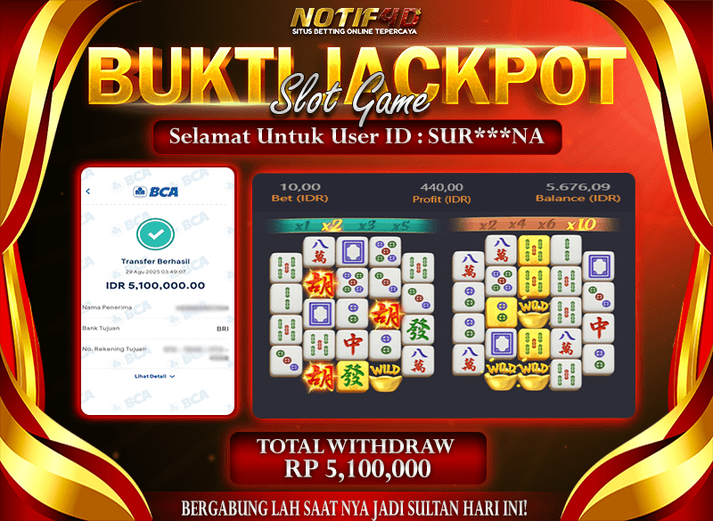 Jackpot Mahjong-Ways NOTIF4D – 29 Agustus : Rp 5.100.000 Langsung Cair!