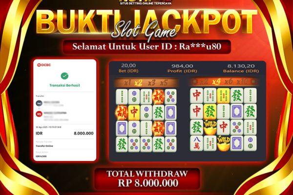 Jackpot Mahjong Ways NOTIF4D – 30 Agustus : Rp 8,000,000 Langsung Cair!