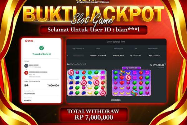 Jackpot Sweet Bonanza 1000 NOTIF4D – 26 Agustus : Rp 7,000,000 Langsung Cair!