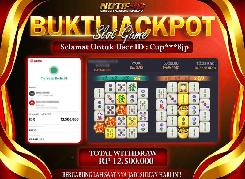 Jackpot Mahjong Ways NOTIF4D – 06 Agustus : Rp 12,500,000 Langsung Cair!