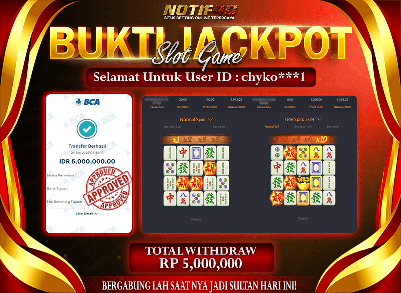 Jackpot Mahjong-Ways NOTIF4D – 24 September : Rp 5,000,000 Langsung Cair!