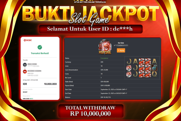 Jackpot Koi Gate NOTIF4D – 24 September : Rp 10,000,000 Langsung Cair!
