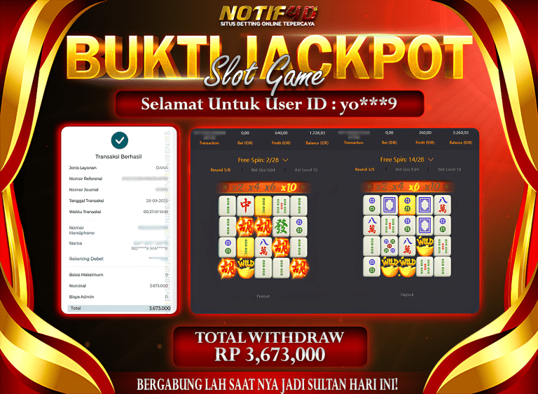Jackpot Mahjong Ways NOTIF4D – 28 September : Rp 3,673,000 Langsung Cair!