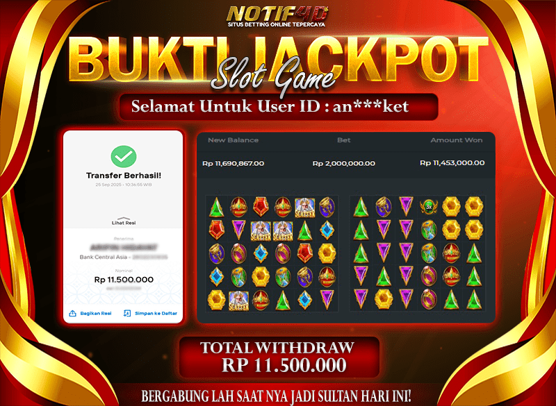 Jackpot Gates of Olympus 1000 NOTIF4D – 25 September : Rp 11,500,000 Langsung Cair!