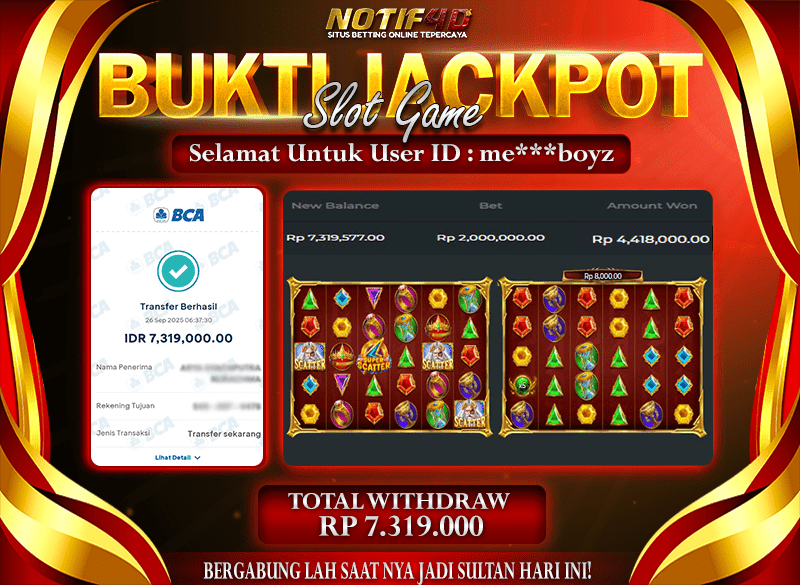 Jackpot Gates of Olympus Super Scatter NOTIF4D – 26 September : Rp 7,319,000 Langsung Cair!