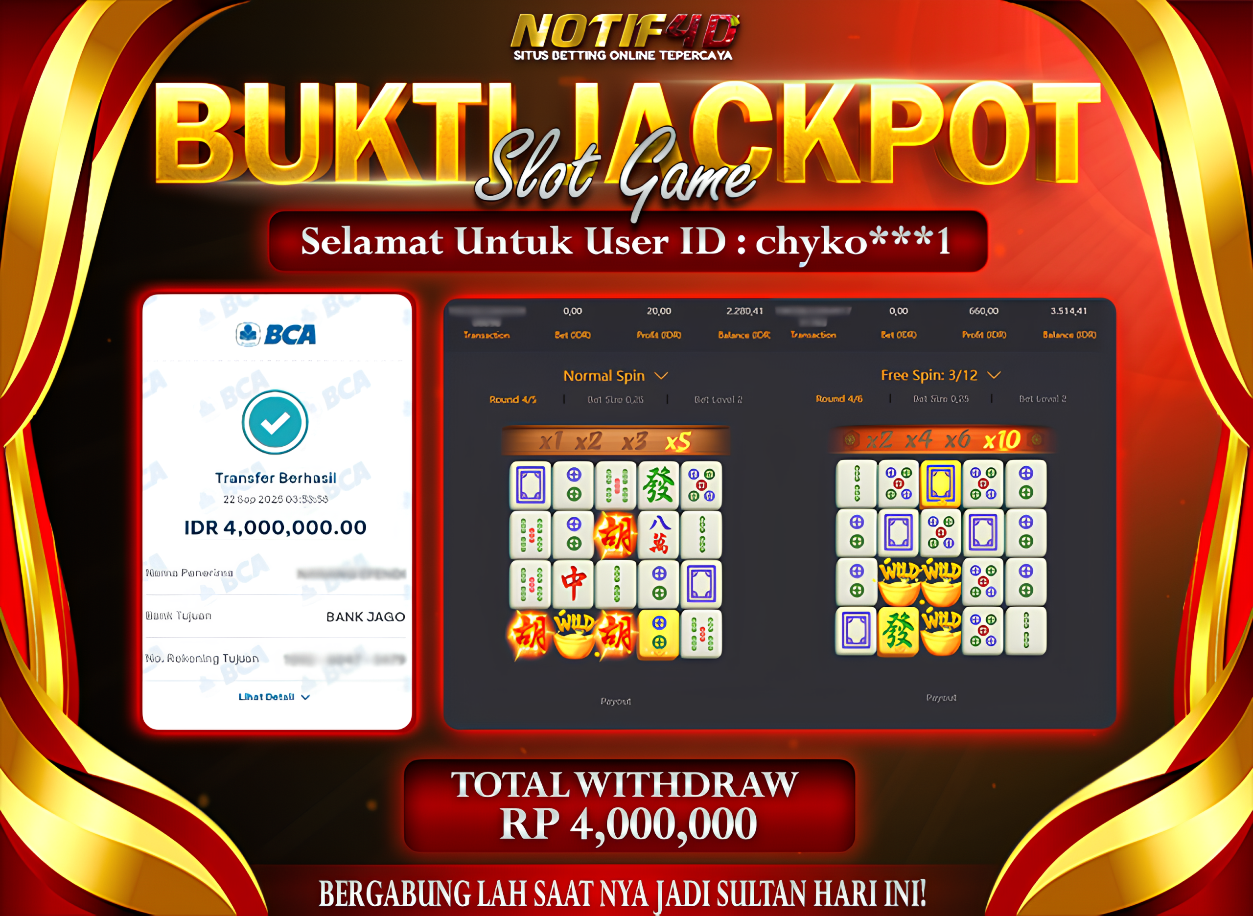 Jackpot Mahjong-Ways NOTIF4D – 22 September : Rp 4,000,000 Langsung Cair!