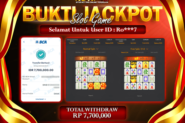 Jackpot Mahjong-Ways NOTIF4D – 21 September : Rp 7,700,000 Langsung Cair!