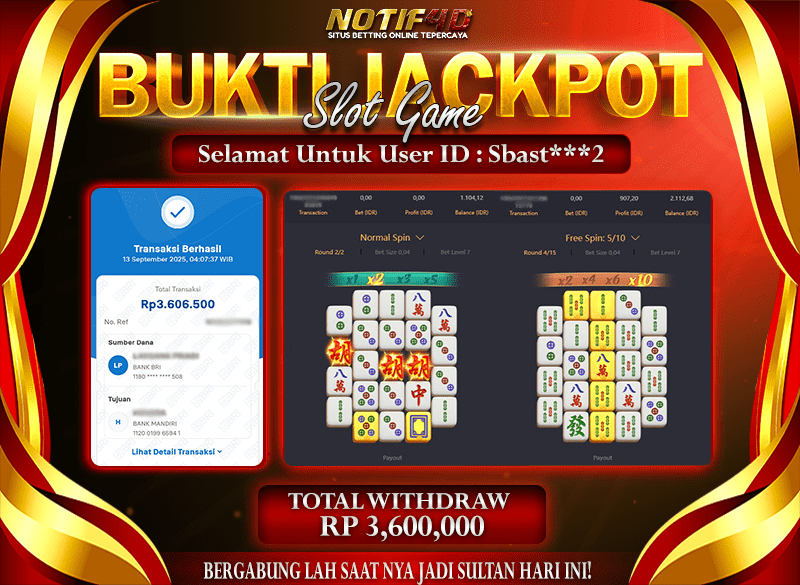 Jackpot Mahjong-ways NOTIF4D – 13 September : Rp 3,600,000 Langsung Cair!