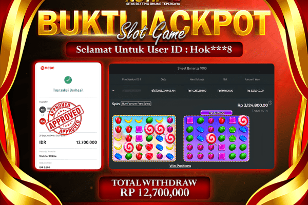 Jackpot Sweet Bonanza 1000 Super Scatter NOTIF4D – 27 September : Rp 12,700,000 Langsung Cair!