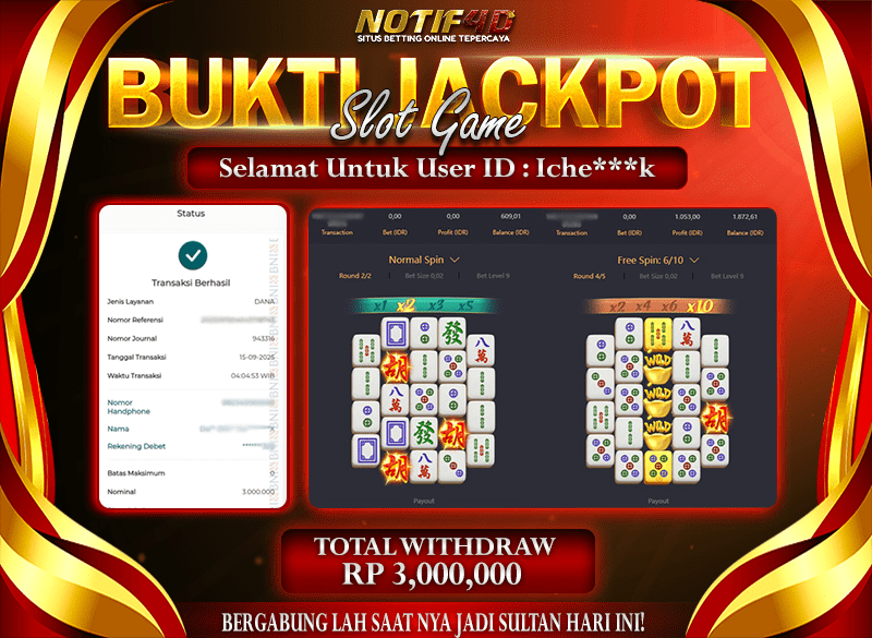 Jackpot Mahjong-ways NOTIF4D – 15 September : Rp 3.000.000 Langsung Cair!