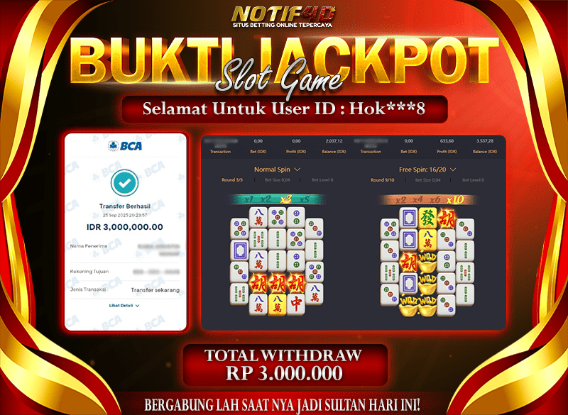 Jackpot Mahjong-Ways NOTIF4D – 25 September : Rp 3,000,000 Langsung Cair!