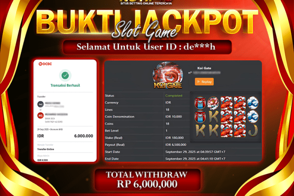 Jackpot Koi Gate NOTIF4D – 29 September : Rp 6,000,000 Langsung Cair!