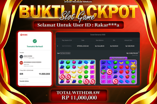 Jackpot Sweet Bonanza 1000 NOTIF4D – 17 September : Rp 11,000,000 Langsung Cair!