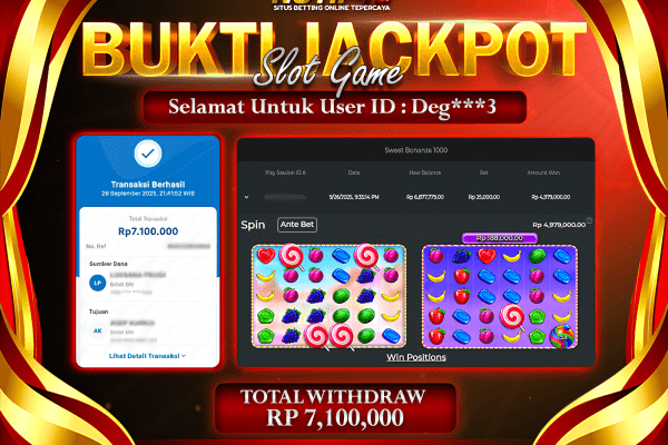 Jackpot Sweet Bonanza 1000 Super Scatter NOTIF4D – 26 September : Rp 7,100,000 Langsung Cair!