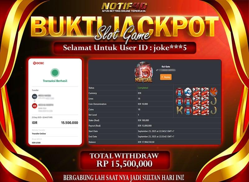 Jackpot Koi Gate NOTIF4D – 24 September : Rp 15,500,000 Langsung Cair!