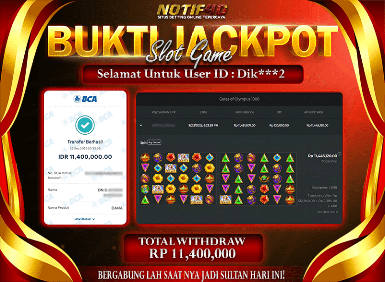 Jackpot Gates of Olympus 1000 NOTIF4D – 23 September : Rp 11,400,000 Langsung Cair!