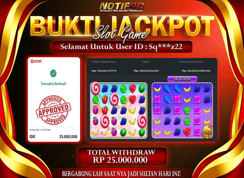Jackpot Sweet Bonanza 1000 NOTIF4D – 03 September : Rp 25,000,000 Langsung Cair!