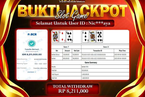 JackpotLIVE-Baccarat Classic NOTIF4D – 04 September : Rp 8,211,000 Langsung Cair!