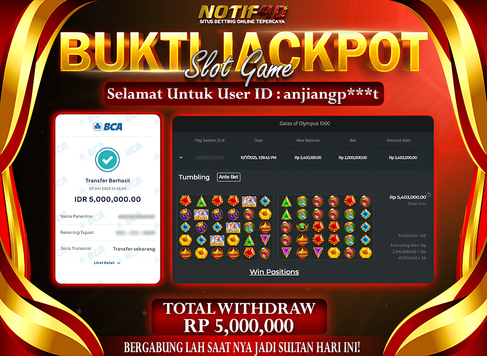 Jackpot Gates of Olympus 1000 – NOTIF4D – 07 October 2025 : Rp 5,000,000 Langsung Cair!