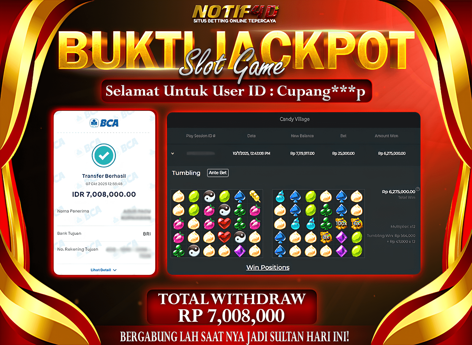 Jackpot Candy Village – Black Scatter NOTIF4D – 06 October 2025 : Rp 7,008,000 Langsung Cair!