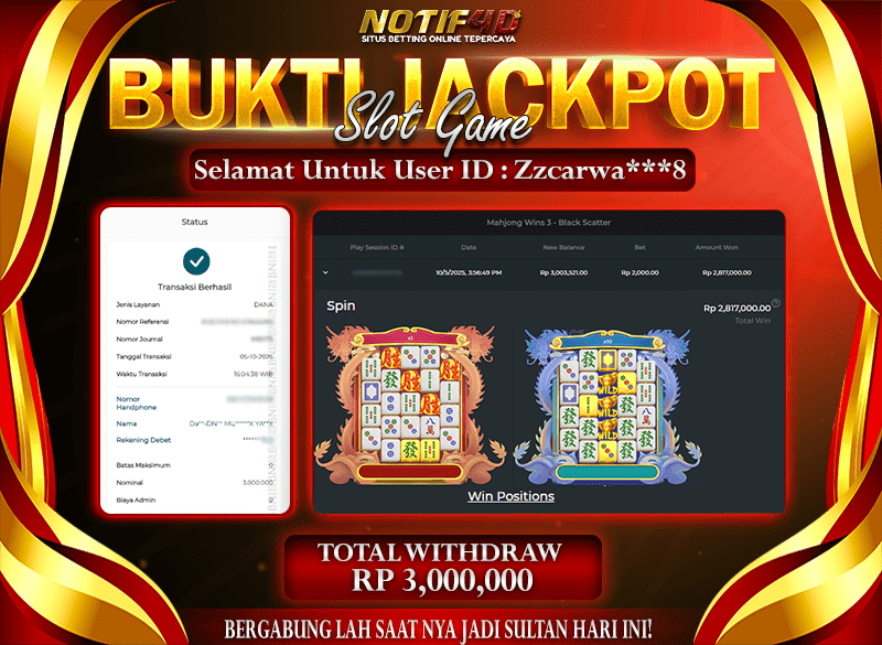 Jackpot Mahjong Wins 3 - Black Scatter NOTIF4D – 05 October 2025 : Rp 3,000,000 Langsung Cair!