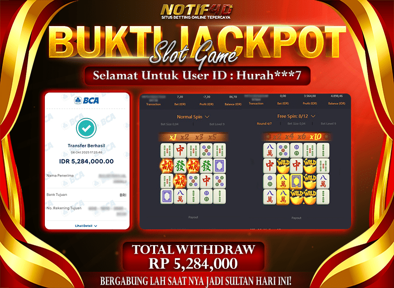 Jackpot Mahjong Ways NOTIF4D – 06 October 2025 : Rp 5,284,000 Langsung Cair!