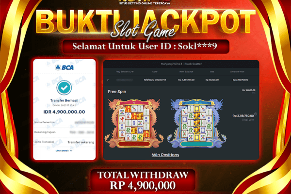 Jackpot Mahjong Wins 3 – Black Scatter NOTIF4D – 06 October 2025 : Rp 4,900,000 Langsung Cair!