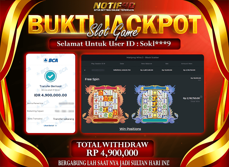 Jackpot Mahjong Wins 3 – Black Scatter NOTIF4D – 06 October 2025 : Rp 4,900,000 Langsung Cair!