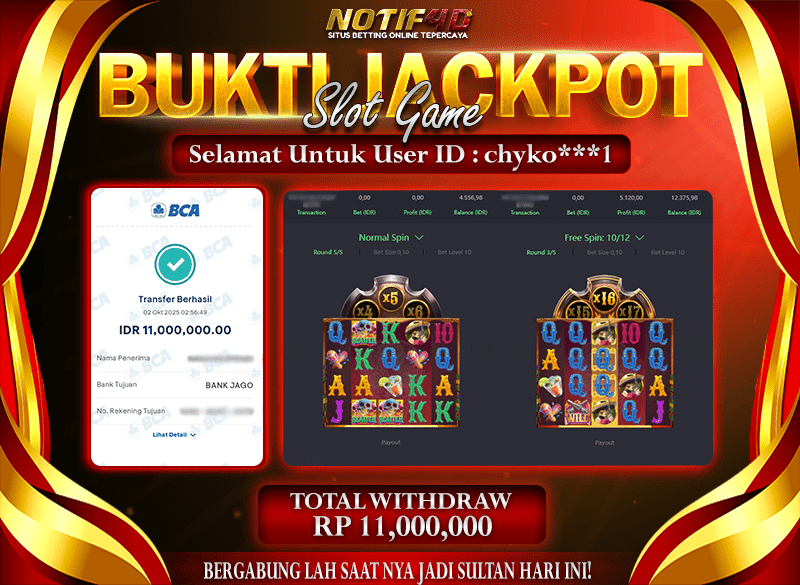 Jackpot Wild-Bandito NOTIF4D – 02 Oktober 2025 : Rp 11,000,000 Langsung Cair!